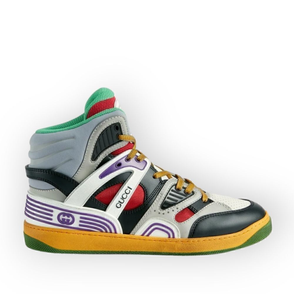 Gucci Evolution Basket High-Top Sneakers Black White Purple Size EU 39.5 - Picture 3 of 17
